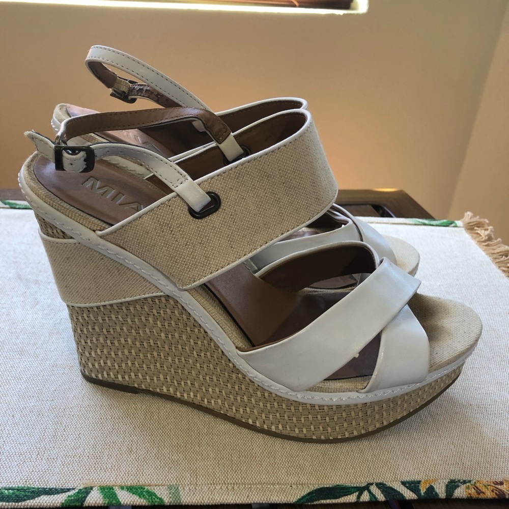 MIA Platform Wedge Sandals 10 White/Linen
